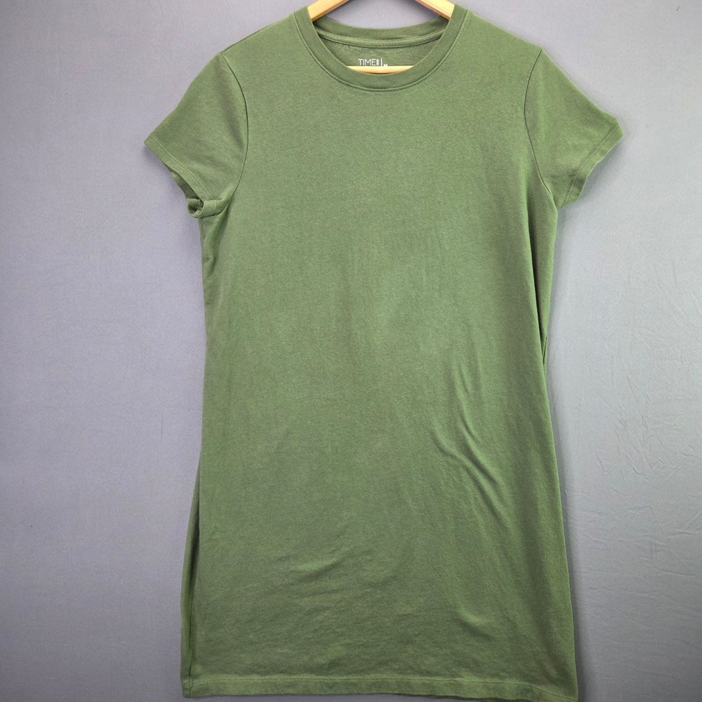 Time and Tru T-Shirt Dress Mini Short Sleeve M 8-10 Green Cotton Crew Neck 3630